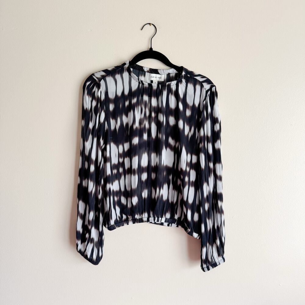 Cloth & Stone Black Brown + White Abstract Print Blouse Small Elevated